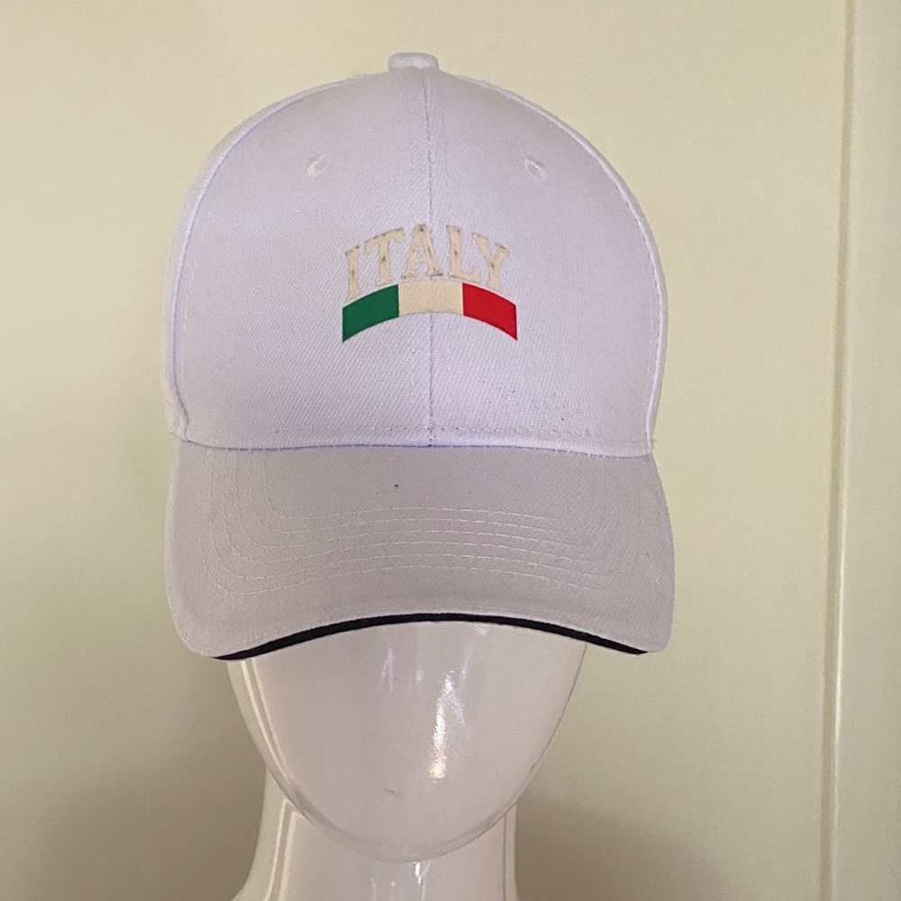 White Italy Cap with Flag Design NEW